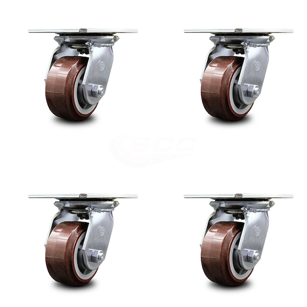 4 Inch Heavy Duty Polyurethane Caster Set with Ball Bearings SCC, 4PK